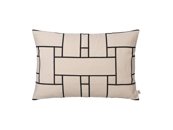 Ferm Living Housse de coussin Lattice Offset Off-white-black, 40x60 cm