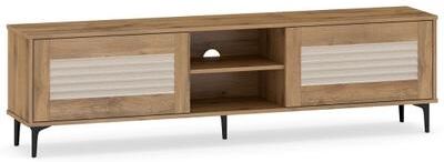 Costway TV Stand for TVs up to 70 Inch Waveform Fluted Entertainment Center-Oak