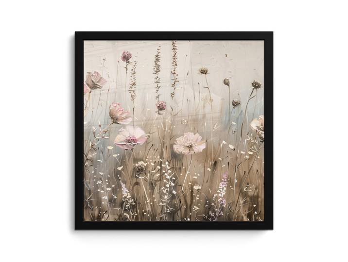 MuchoWow Poster MIT Rahmen Blumen - Rosa - Modern - Beige 40x40 cm, Papier, Quadratisch, 40x40 cm, gerahmt, Bilder & Rahmen, Bilder