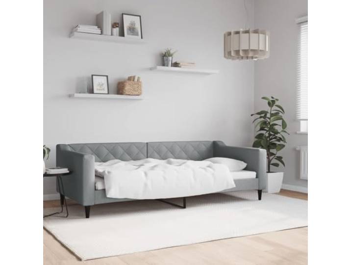 WDGJJFECNMUEHI Stoffbezogenes 2 in 1 Tagesbett Schlafsofa 90x200 cm Grau Tagesbett Hellgrau 90x200 cm Stoff Schlafsofa Gästebett mit Lattenrost Metallrahmen 2-in-1 Sofabett für Wohnzimmer