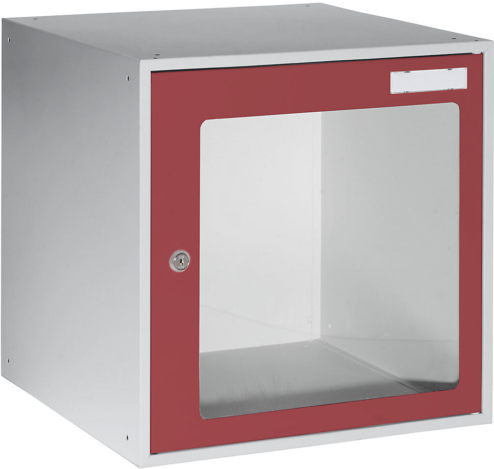 Schließfachwürfel, HxBxT 450 x 450 x 450 mm, Sichtfenstertür, lichtgrau / feuerrot eurokraft basic