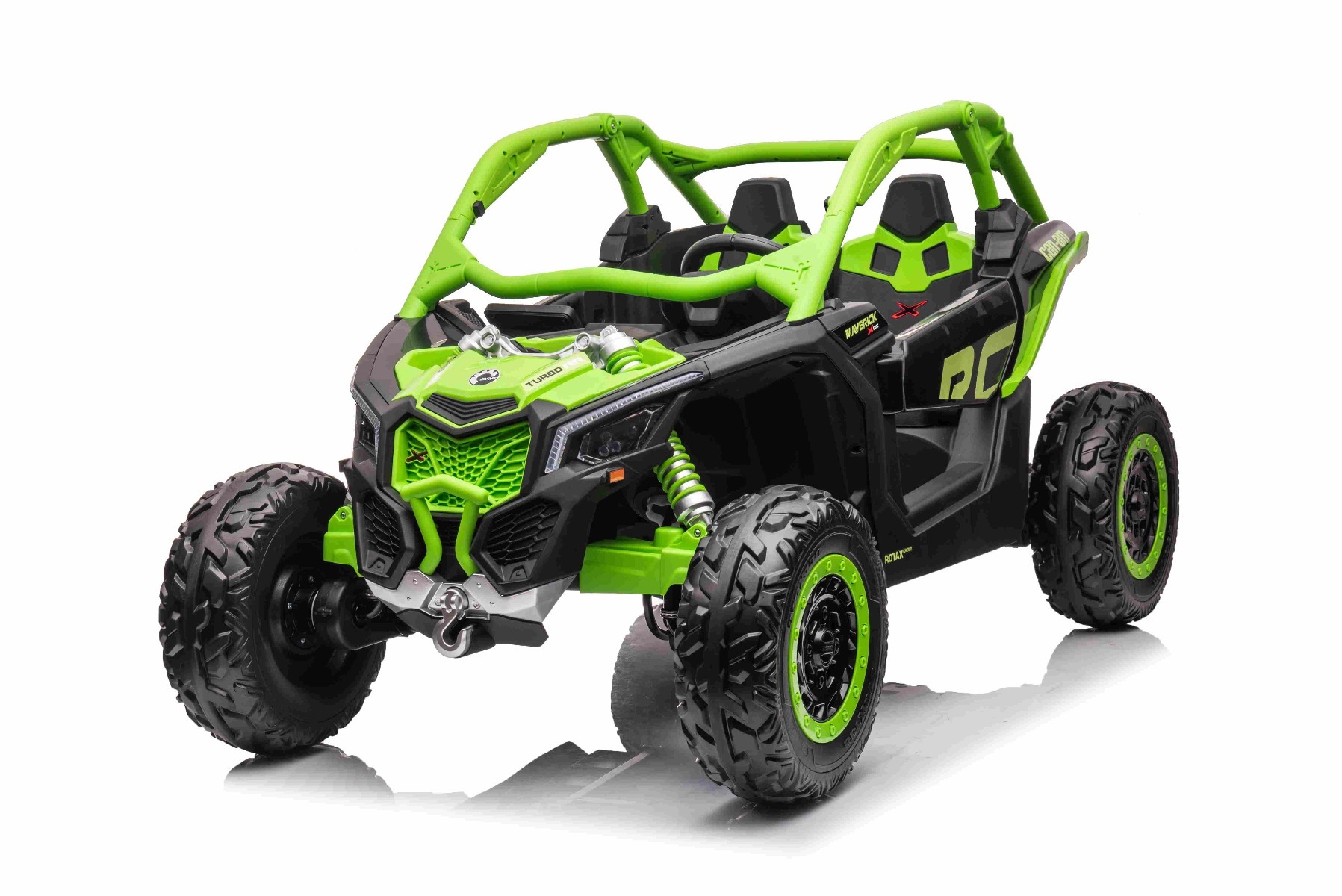 UTV Kinder Elektroauto Can-Am Maverick 24V, 2-Sitzer, Grün - Original lizenziert, Öffnende Türen, EVA-Räder