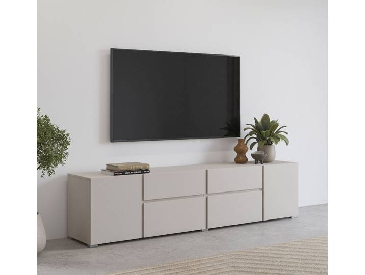 Lowboard GOODPRODUCT Metric,Breite 195cm, grifflose Lowboard 2Klappen/2Schubkästen/2Tür , kaschmir, B:195cm H:48,2cm T:40cm, Sideboards, Lowboard, TV-Schrank mit viel Stauraum, TV-Board