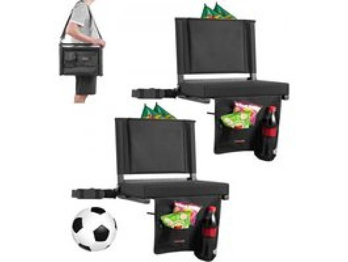 VEVOR Stadionsitz klappbarer Tribünenstuhl mit Rückenlehne, gepolsterter Tribünensitz mit Schultergurt & Getränkehalter & Haken & Seitentasche, Stadionstuhl (431,8 mm breit) Schwarz 2 Stk.