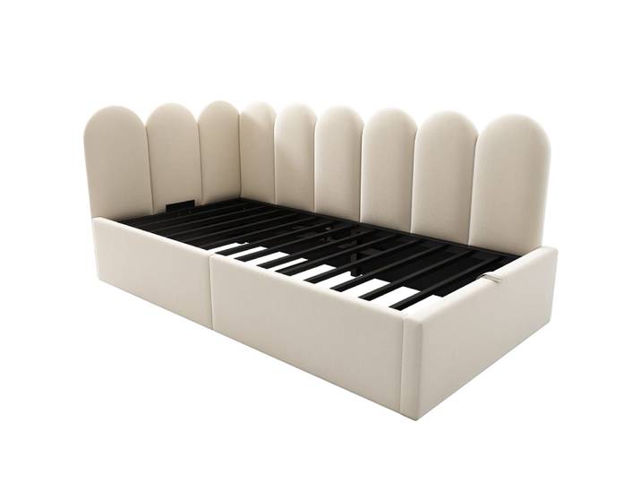 Lit capitonné daybed en velours polyester beige hydraulique 90x200 cm
