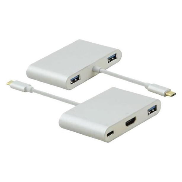 Helos Dockingstation, USB 3.1 Type-C St/3xUSB/HDMI/Type-C Bu, PREMIUM 4K, silber USB Type-C Dockingstati (USB-C, 4 Ports) (288389)