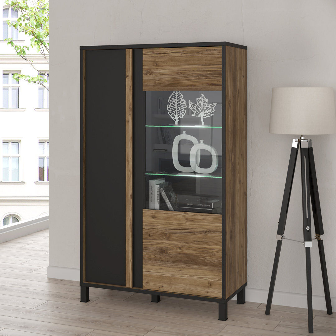 Borough Wharf Caramont 94.8 cm W Display Cabinet Brown;Black 158.8cm H X 94.8cm W X 42cm D