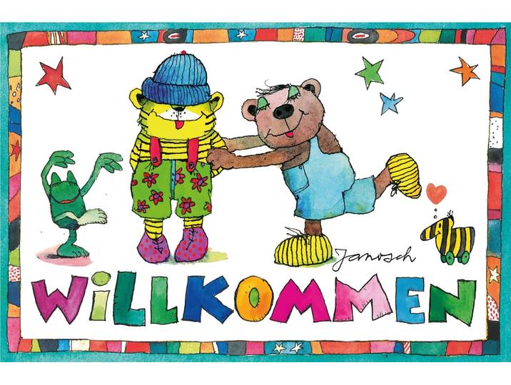 Wanddekoobjekt LUCKYLINDE Der kleine Tiger und der kleine Bär - Willkommen , bunt, B:30cm H:20cm T:0,3cm, Blech, Wanddekoobjekte, Wanddekoobjekt, Exklusive JANOSCH Kindermotive, Stahlschild