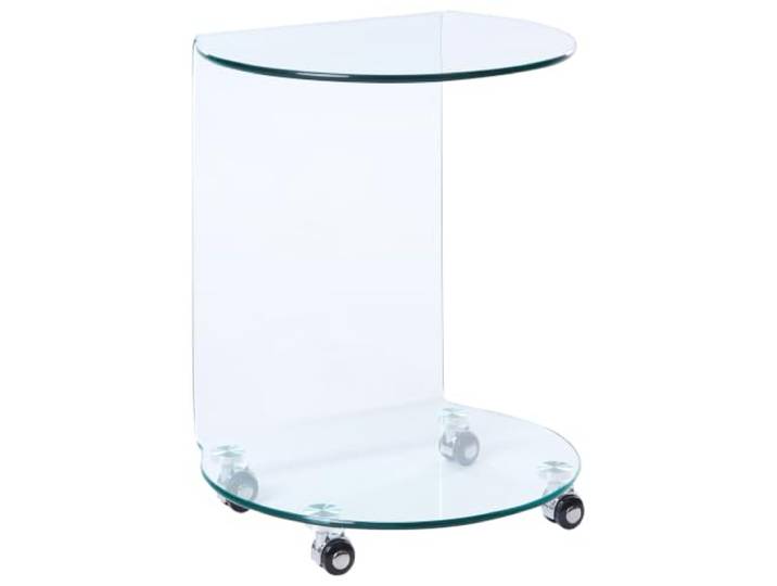 Beistelltisch Glas transparent halbrund mit Rollen modern Sofatisch Minto