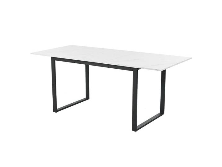 Modfu Ausziehbarer Esstisch 140/180x80x75 cm Weiß aus MDF mit Marmoroptik und Metallgestell, 80x75x180 cm, Esszimmer, Esstische
