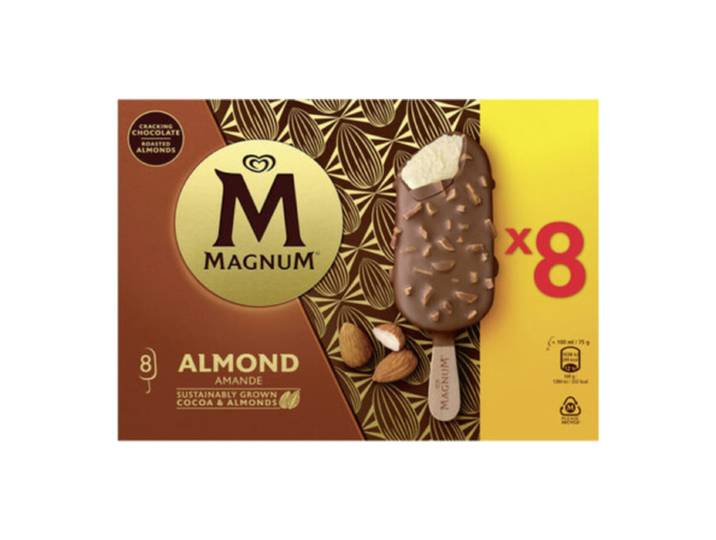 MAGNUM Bâtonnets glacés à la Vanille aux Amandes x8 600g