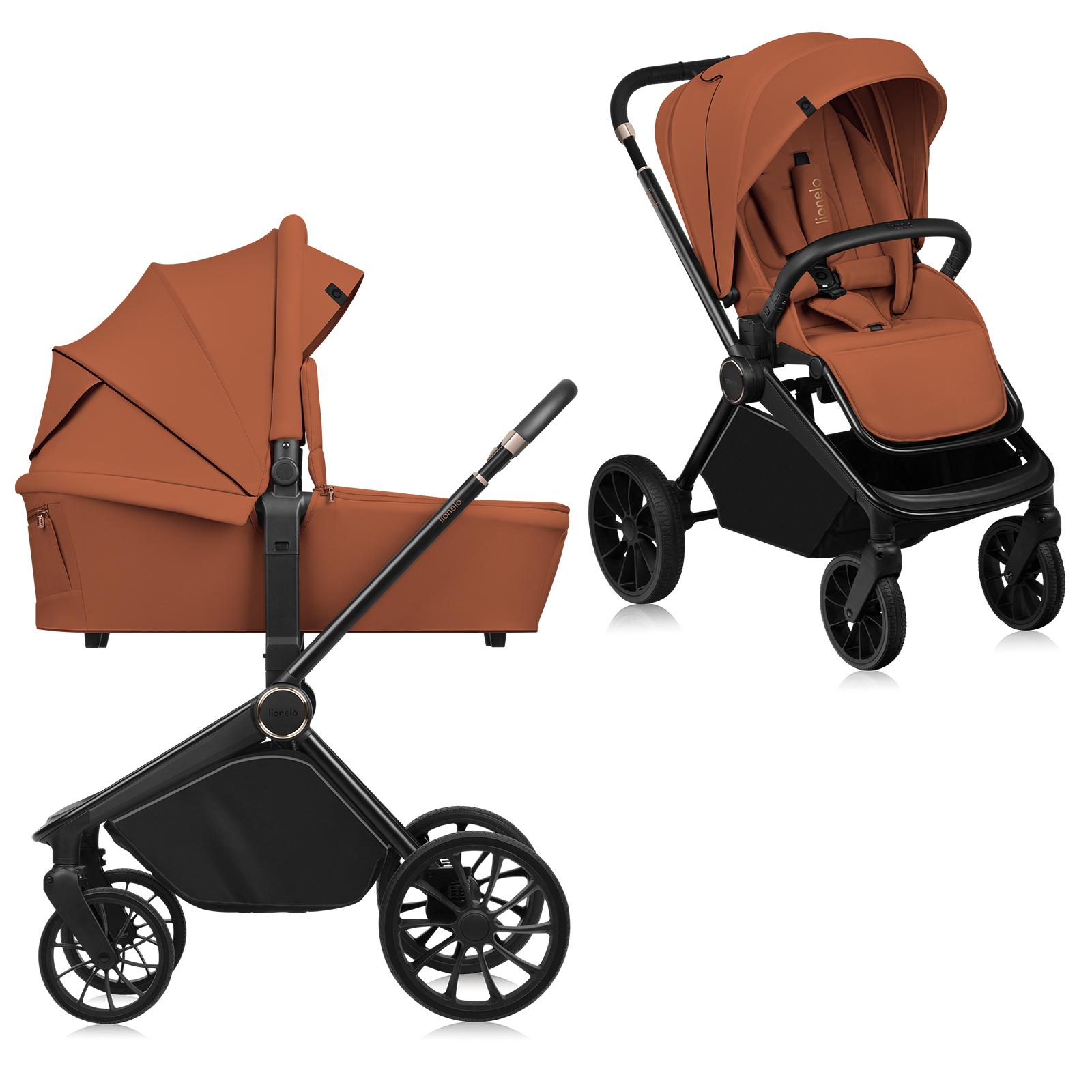 Lionelo Kombikinderwagen Mika Plus 2in1 bis 38 Monate (22kg), XXL-Verdeck mit UPF50+, 3-stufige Verstellung des Elterngriffs - Brown Rust