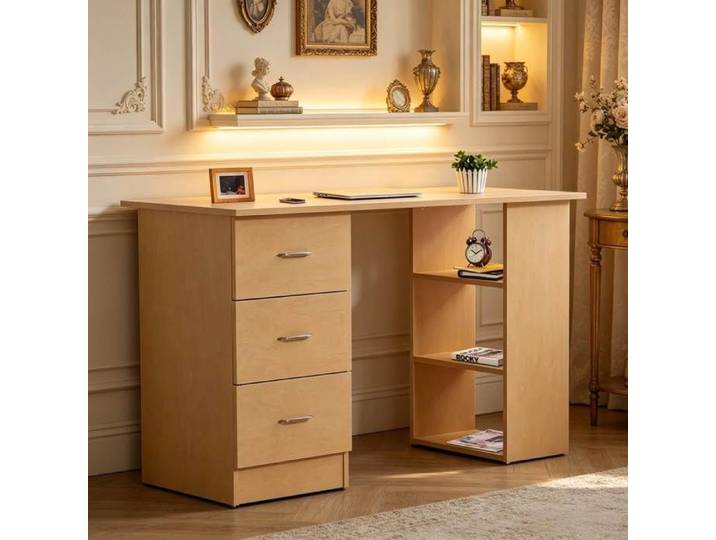 Bureau Informatique Bois Clair Bureau Droit FloraGrace Pour Bureau Ou Chambre 3 Tiroirs Réversibles 120x49x72cm