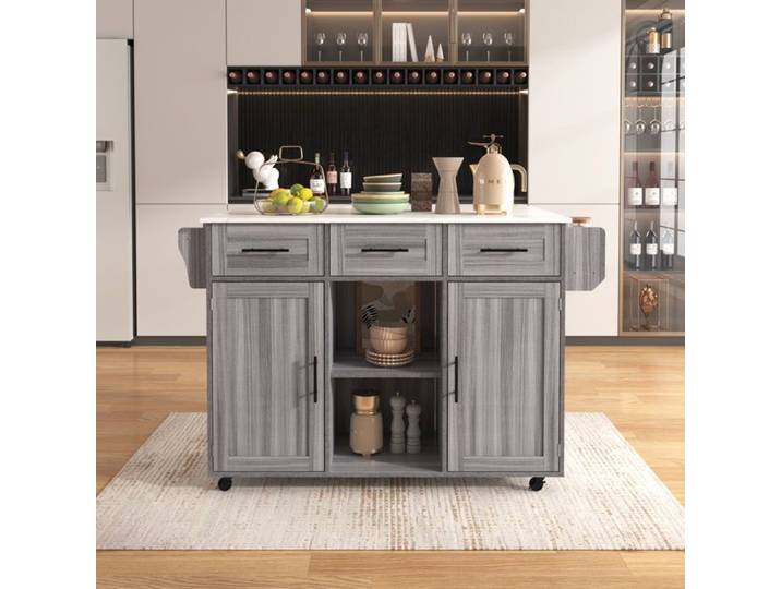 Buffet de cuisine buffet avec plateau rabattable et roulettes tiroirs et portes 139x46(71)x91 5 cm gris
