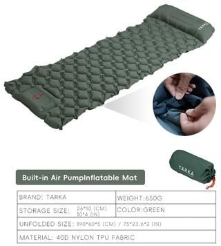 Uplift Essentials Inflatable Camping Mattress With Built In Pillow Lightweight Self Inflating Sleeping Pad For Outdoor Camping, Hiking A army Green