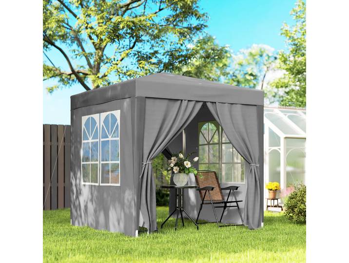 Outsunny Tonnelle Pliante 2x2m avec Parois et Sac, Gris