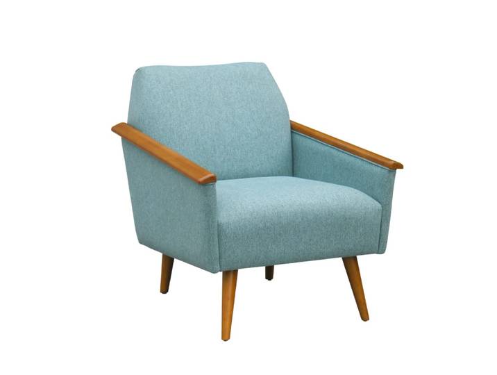 Fauteuil en hévéa et tissus bleu bleu chiné