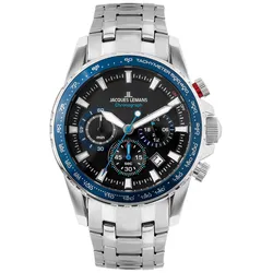 Jacques Lemans 1-2099E Herrenuhr Chronograph Liverpool Stahl/Blau