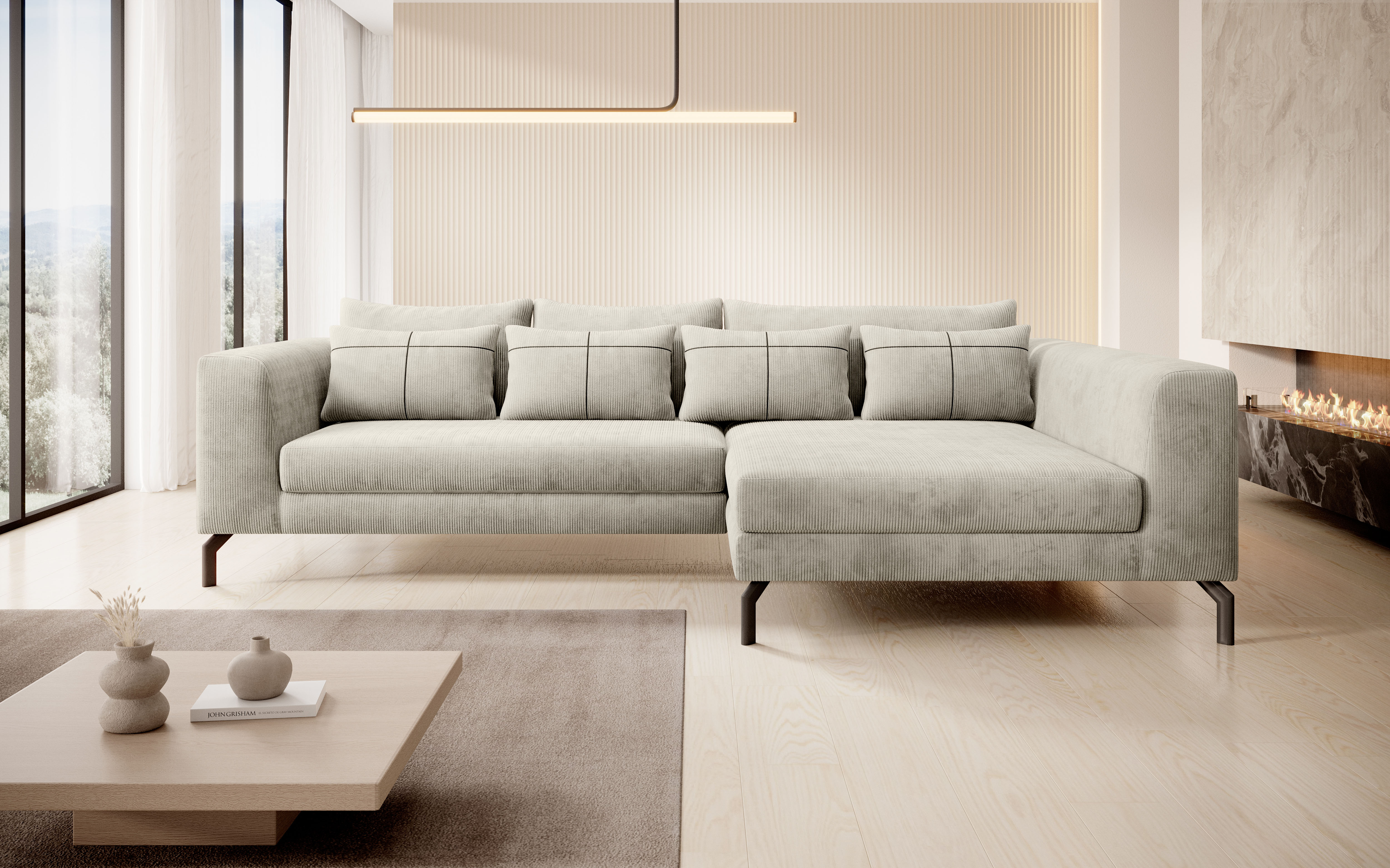 Ecksofa HOME AFFAIRE "Cross, mit softem Sitz, L-Form, wendbare Zierkissen, Breite 284 cm", beige (cannoli cream), B:284cm H:82cm T:172cm, 88% PES; 12% Nylon, Sofas, Ecksofa, Couch mit vielen Kissen, stylische Kreuznaht, elegante Metallfüsse cannoli cream 