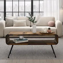 Couchtisch Sheesham Massiv Metallbeinen 100cm Industrial Retro Wohnzimmertisch