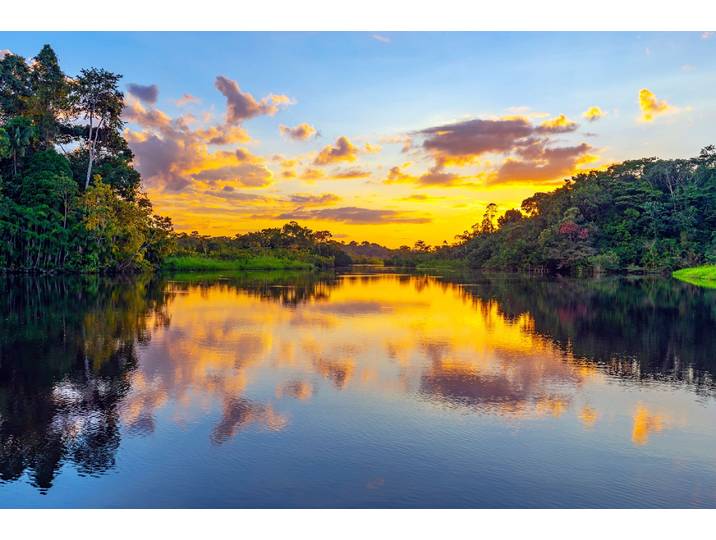 Fototapete PAPERMOON REGENWALD-AMAZONAS WALD LAGUNE SONNENMUNTERGANG FLUSS , bunt, B:3m L:2,23m, Vlies, Tapeten, Fototapete