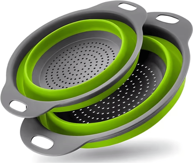 Inspire Curations Collapsible Silicone Kitchen Colander For Pasta, Fruits & Vegetables green 2pcs