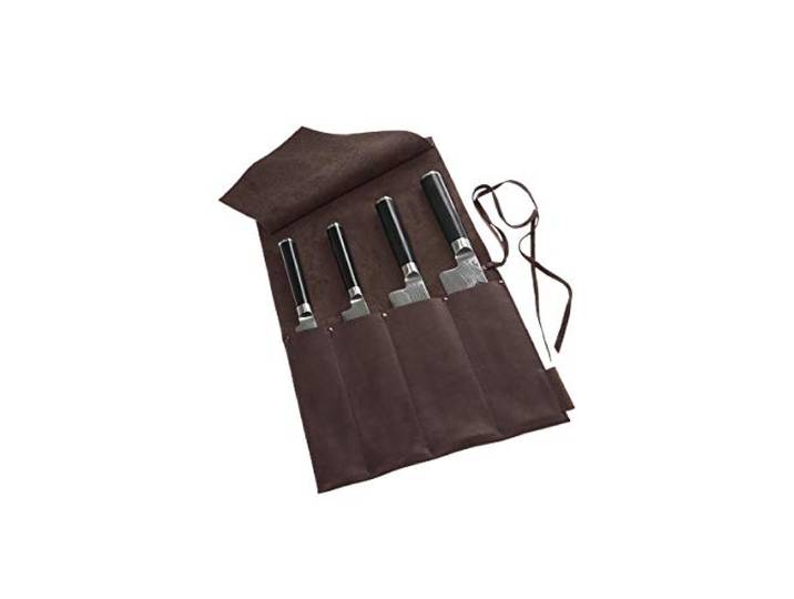 Messertasche für Köche, Rolltasche für Kochmesser, aus gewachstem Öko Rindleder, hergestellt in Deutschland, 4 Köcher,braun, von Wunschleder-Home