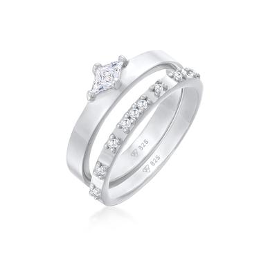Ring-Set ELLI "Ring Solitär Eternity Zirkonia Verlobung Set 925 Silber" Gr. 54, silber, Fingerringe, Damen, 54,mit Stein, Silber 925 (Sterlingsilber), 7mm