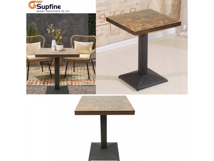 SUPFINE Table Carrée Vintage de Style Rétro-Industriel Plateau en Bois Facile à Nettoyer pour 2 Personnes