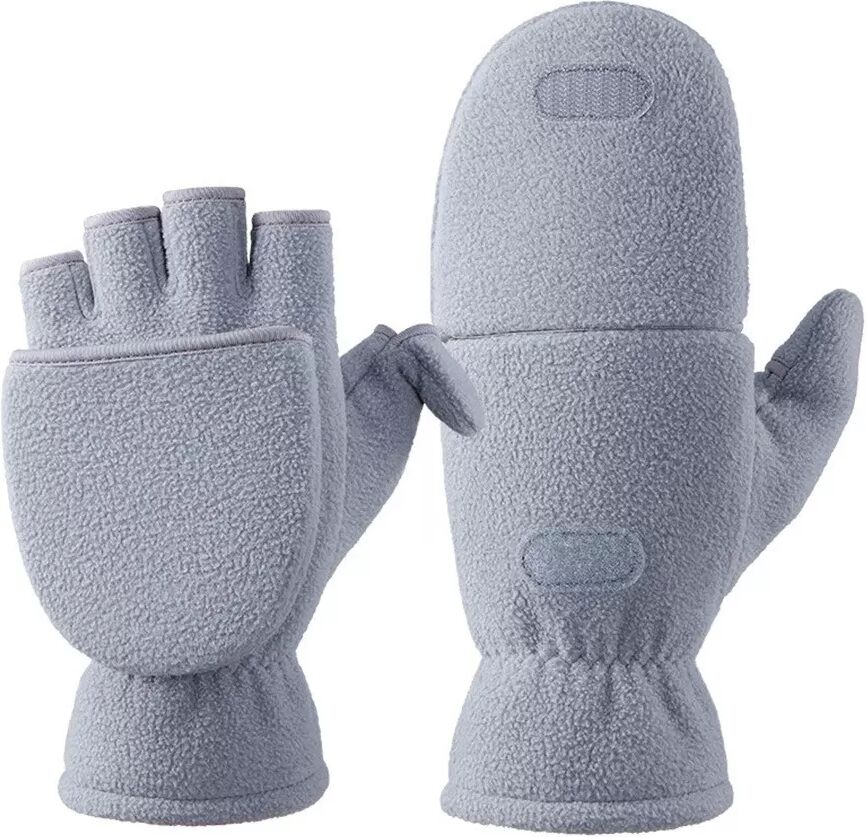 INF Hellgraue Fleece Flip Top Touchscreen Handschuhe - 2er Pack XL
