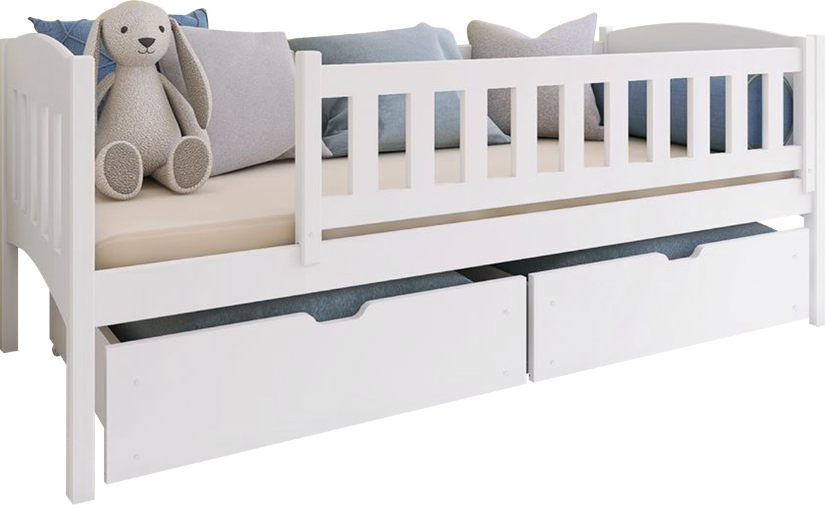 MIRJAN24 Kinderbett mit Stauraum Gucio 90, Bett mit zwei Bettschubladen, Lattenrost Flex, 208x96x75 cm (Farbe: Weiß)