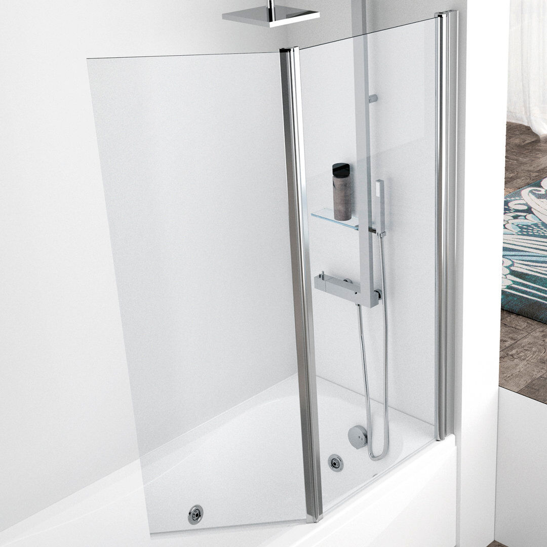 Novellini Aurora 1200mm W x 1500mm H Pivot Semi-Frameless Tub Door with Clear Glass 1,500mm H