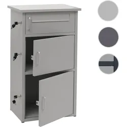 Paketkasten HWC-O51, Paketbox Paketfach Paketstation Briefkasten 3 Fächer, Stahl 89x49x38cm ~ hellgrau