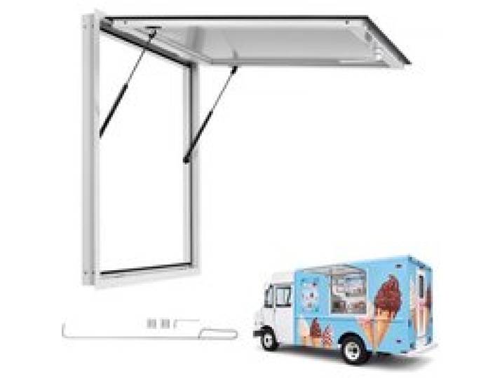 VEVOR Fenêtre pour Food Truck 91,5x91,5 cm Guichet de Vente avec Auvent, pour Camion Restaurant Stand, Protection Pluie et Soleil, Baie de Service avec Hayon Relevable 85°, Cadre en Alu, Sans Vitre