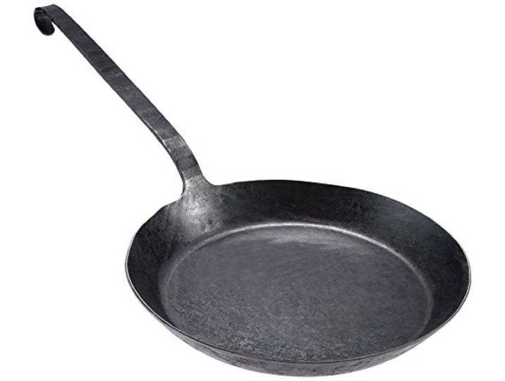 Turk 65534 Eisenpfanne mit flachen Hakenstiel freiform warmgeschmiedet, Durchmesser 34 cm