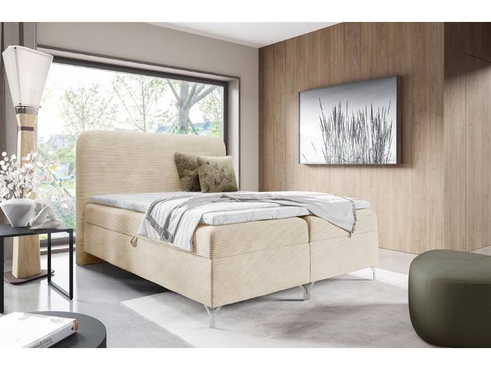 Fun Möbel Boxbett Bett Schlafzimmerbett FUN DANEL PREMIUM Überlänge in Stoff Poso (auch in Länge 200cm erhältlich, Die Serie FUN DANEL bietet viele schicke Betten), inkl. Bettkästen und Topper