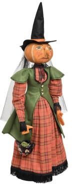 Gallerie II "Ophelia Pumpkin Witch on Stand Joe Spencer Gathered Traditions Art Doll - Orange - 9"" x 7"" x 35"""