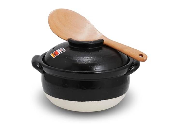 Banko-Yaki Flauschiger Reiskochtopf, Steingut Reiskocher mit Innendeckel, Messbecher und Paddel, traditioneller japanischer Donabe für gleichmäßig gekochten Reis, gemischten Reis und Brei (2-Gou/für 2