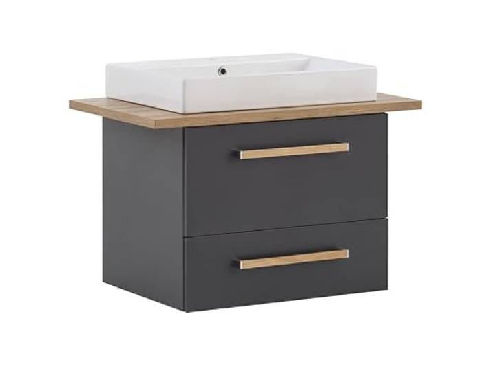 Schildmeyer Duo 701518 Lavabo\, Anthracite/Décor maison de campagne en chêne\, 82\,2 x 50 x 61\,5 cm