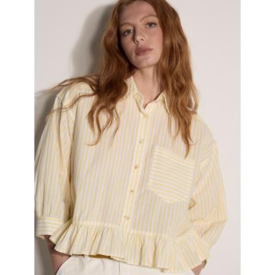 Rüschenbluse APRICOT "Bluse", Damen, Gr. L (40), gelb, gewebt, Obermaterial: 100% Baumwolle CO., gestreift, Umschlagmanschetten, Blusen, mit gestreiftem Rüschen-Saum