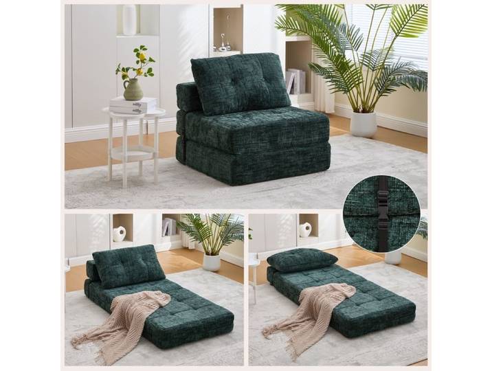 Canapé Pliant Portable canapé Convertible avec Dossier Tissu Chenille Emballage sous Vide par Compression canapé de sol Émeraude