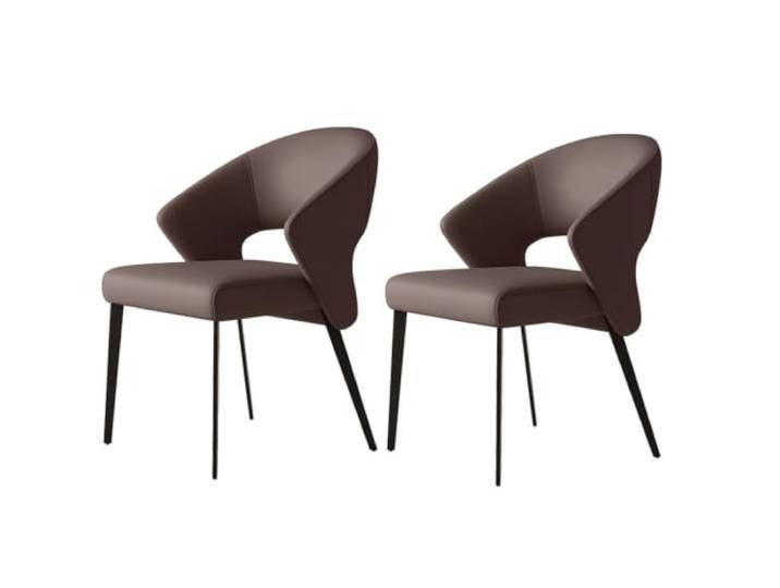 Luxus-Esszimmerstuhl, 2er-Set, Küchen-Beistellstuhl aus Leder Hochelastischer Schwamm, hohle, gebogene Rückseite, robust, mit Beinen aus Kohlenstoffstahl(Bruin)