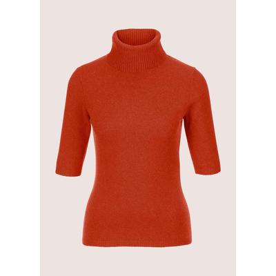 Longpullover MADELEINE "Kaschmirpullover Luxuriöser Strickpullover mit Rollkragen", Damen, Gr. 34, orange (dunkelorange), Obermaterial: 100% Kaschmir WS., Modern, normal, Rollkragen, Pullover Longpullover, Kaschmirpullover mit Halbarm