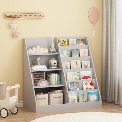 Kodotan sofa Kids Bookshelf and Toy Storage Organizer, Multifunctional 4 Tier Wooden Kids Book Shelf with Bookcase Display Stand