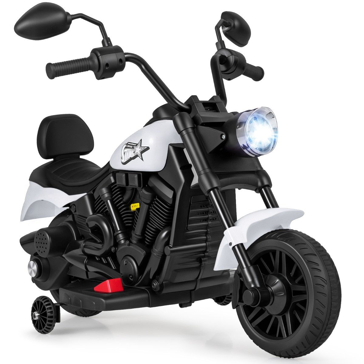 Costway Elektrische Kindermotor 6V met Muziek en Led-koplamp - Wit