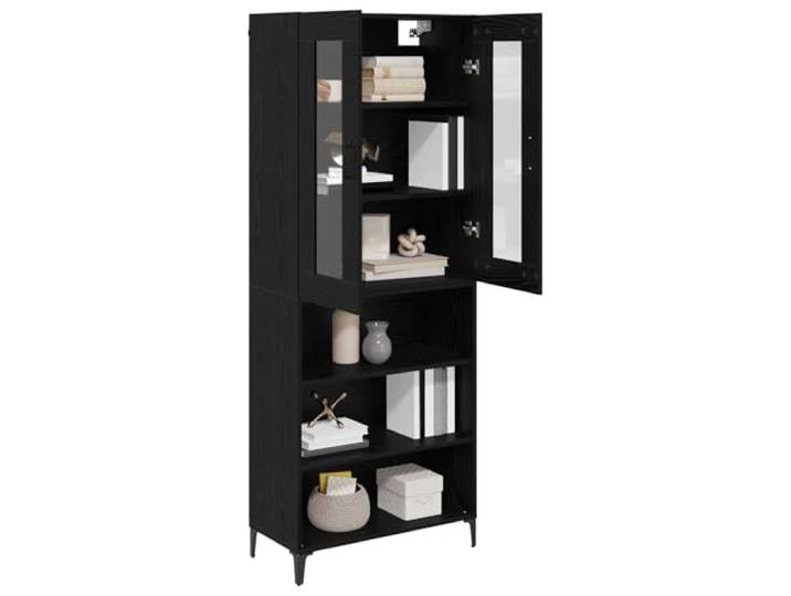 KTHLBRH Anrichte Eiche schwarz 69,5 x 34 x 180 cm Holz mehrschichtig Modernes Design, Wandmontage, großer Innenraum, hitzebeständig, ideal für Wohnzimmer