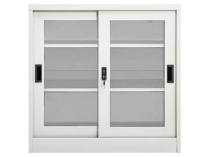 YUTAASU Stahl Schrank mit Schiebetuer Hellgrau 90x40x90 cm