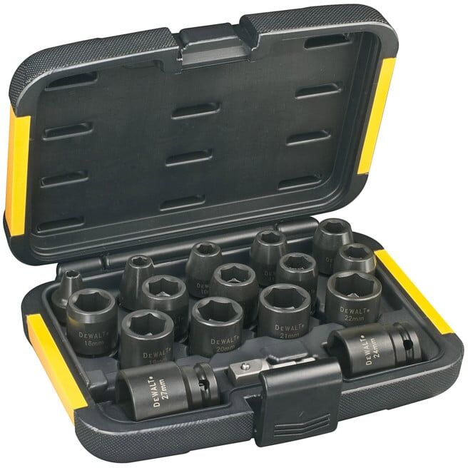 Set DeWalt Akku-Schlagschrauber, 18 Volt \/ 5 Ah + Steckschluessel-Set 17-tlg.