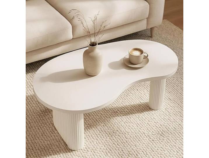 Mendler Couchtisch HWC-O29AM 45x110x60cm Holz - weiß Beistelltisch, Sofatisch, organische Form, Melamin