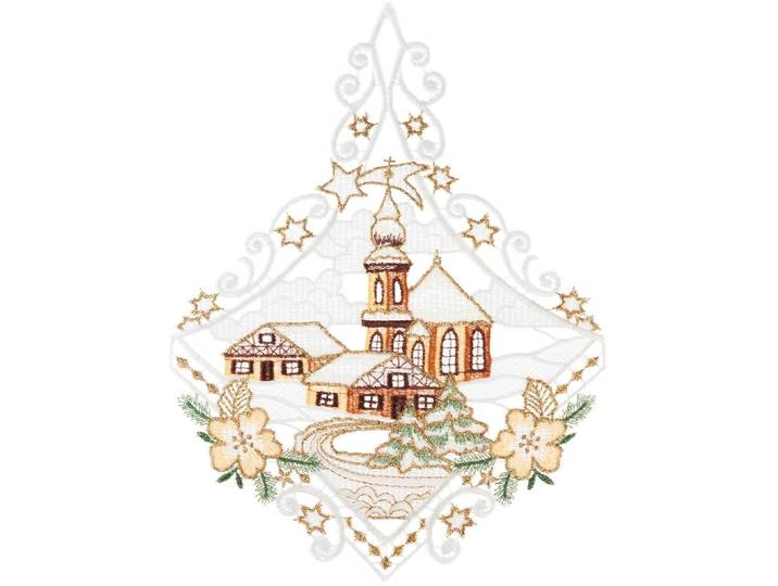 Fensterbild Kirche Gr. 1, braun (braun, ecru, goldfarben), B:20cm H:27cm, Polyester, W. REUTER & SOHN - PLAUENER SPITZE, Fensterbilder, Fensterbild, Made in Germany